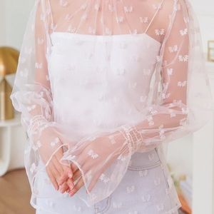 DAZY Bow Print Keyhole Back Mesh Top Without Cami Top